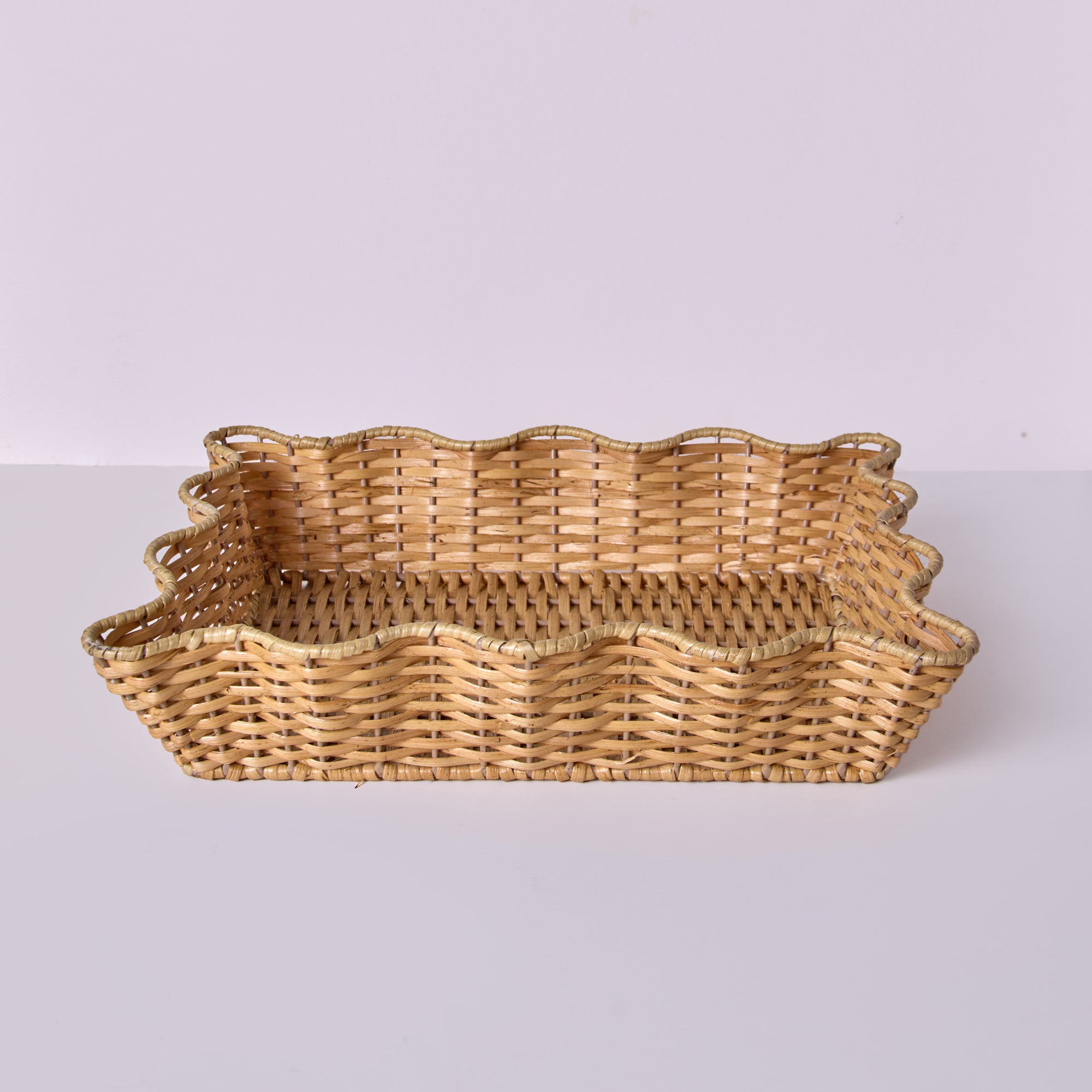 Handwoven Rattan Scalloped Décor Tray