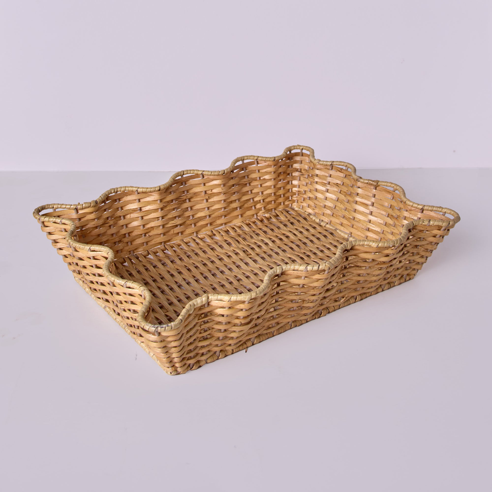 Handwoven Rattan Scalloped Décor Tray