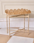 Rattan Scalloped Rectangular Side Table