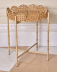 Handwoven Rattan Scalloped Round Side Table