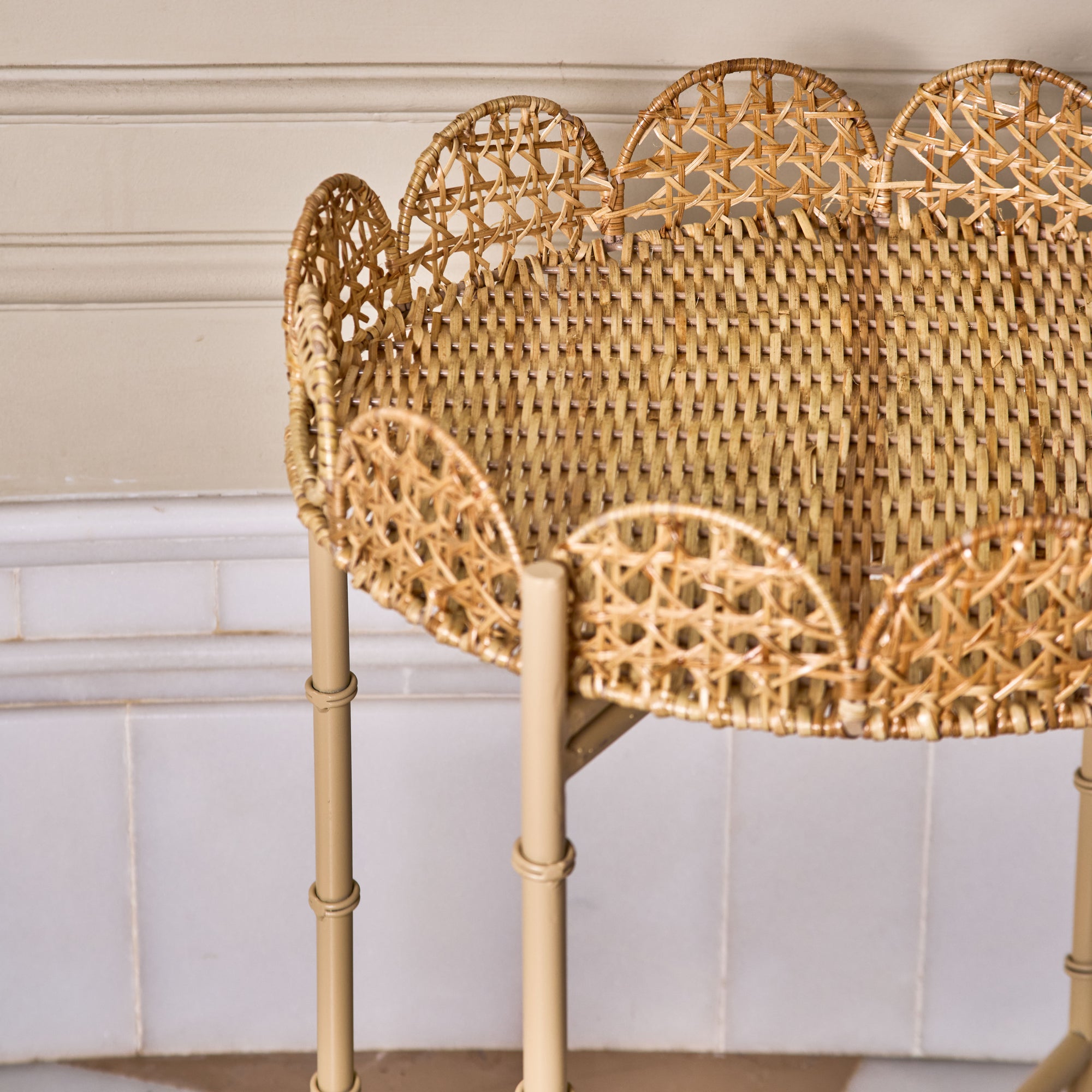 Handwoven Rattan Scalloped Round Side Table