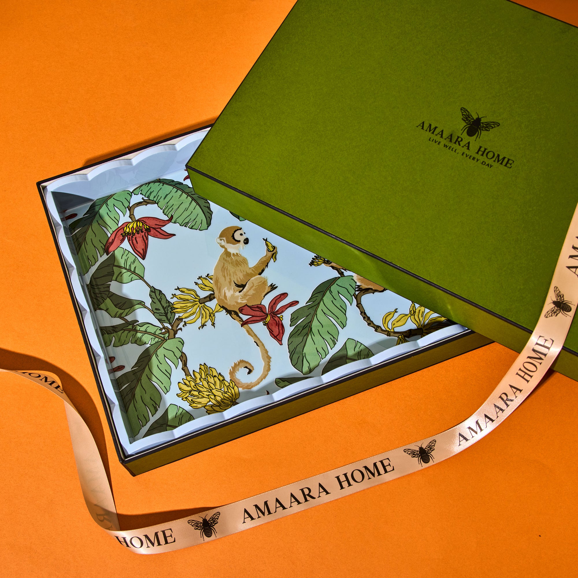 Tropica Monkeys in Mischief Blue Enameled Serving Tray