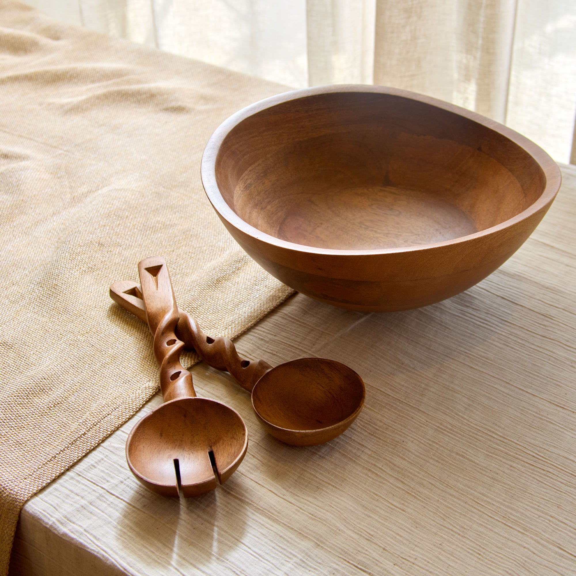 Nami Brown Wooden Salad Bowl with Matching Servers