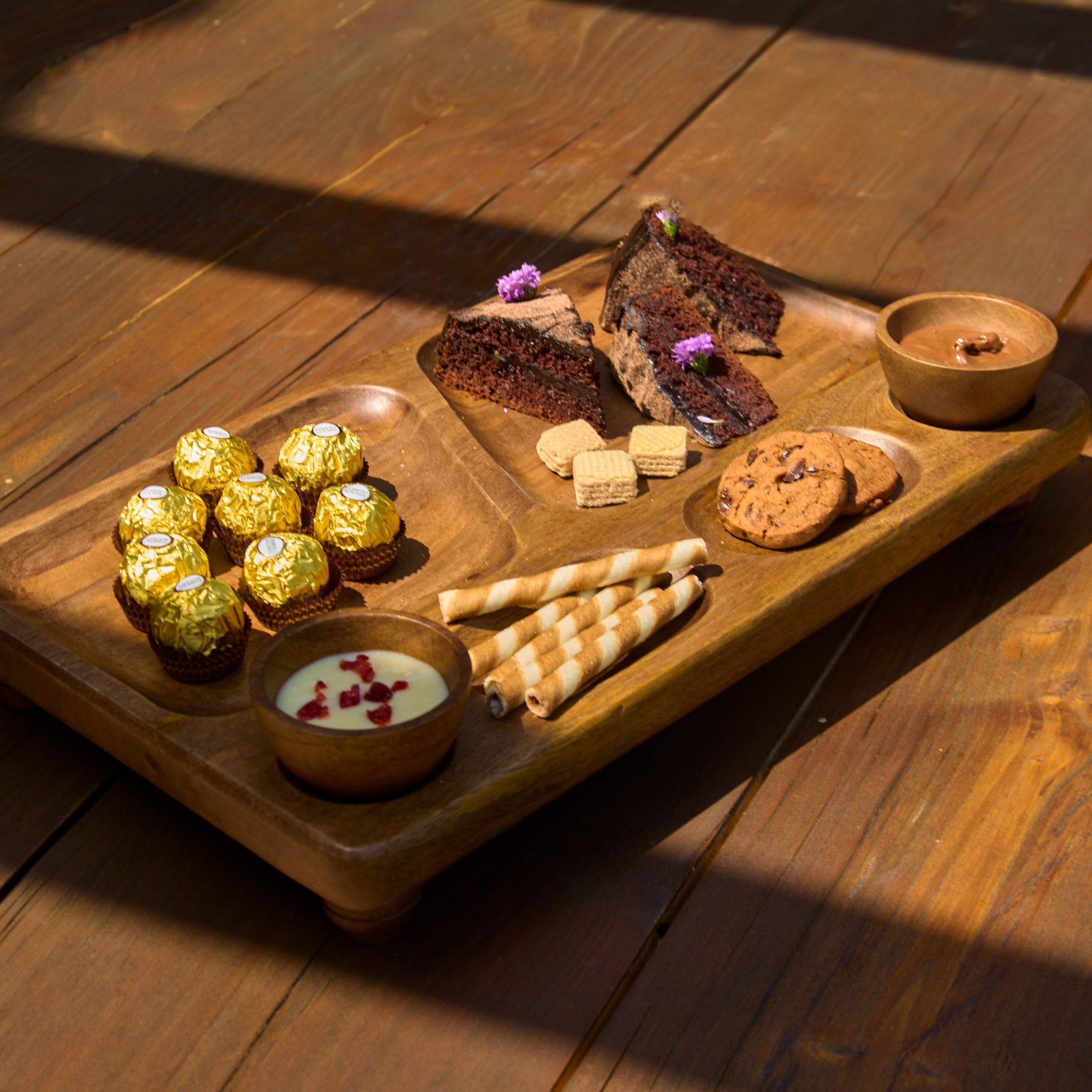 Oban Brown Wooden Serving Platter with Bowls