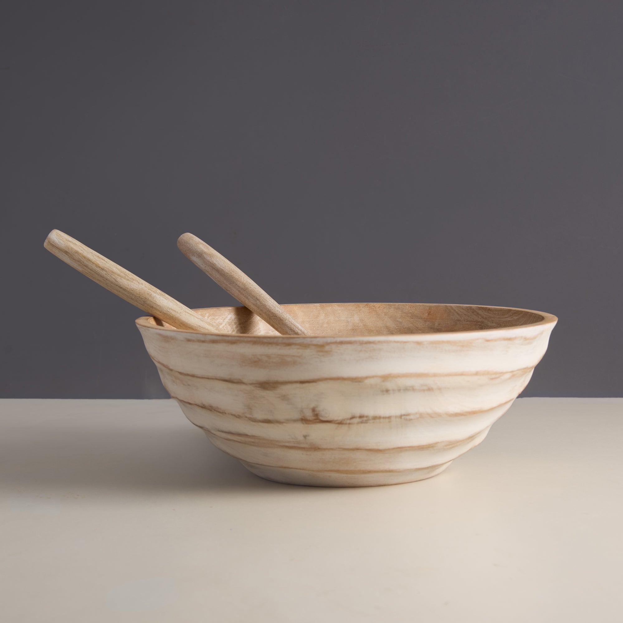 Umi Brown Wooden Salad Bowl with Matching Servers