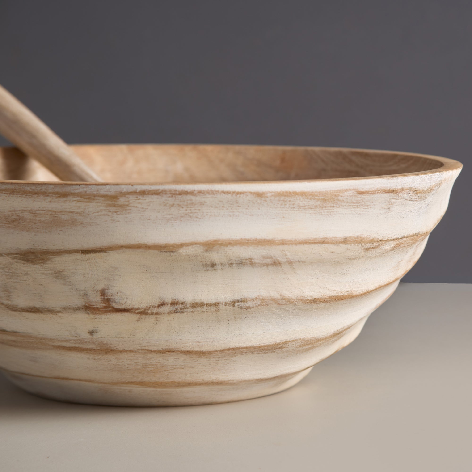 Umi Brown Wooden Salad Bowl with Matching Servers