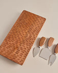 Moku Brown Rectangular Wooden Serving Platter & Cheese Knives Set