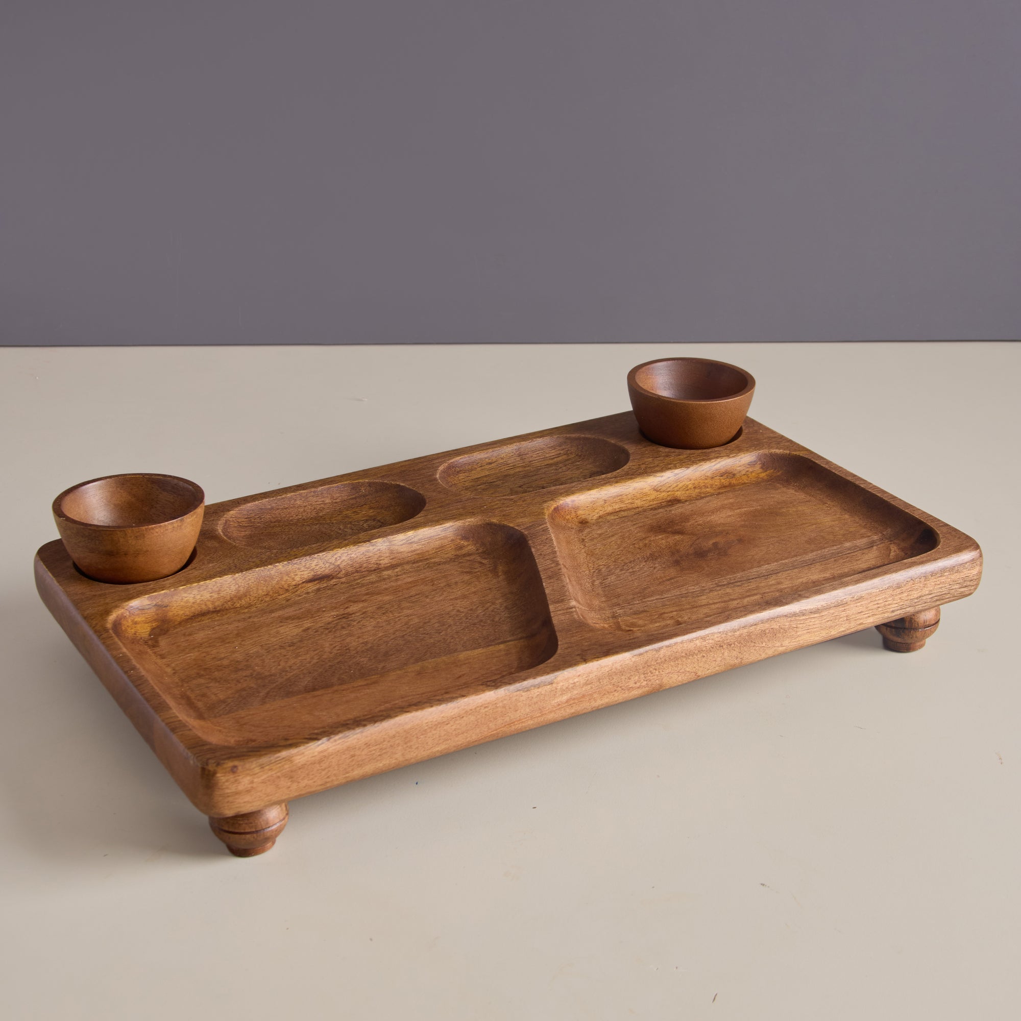 Oban Brown Wooden Serving Platter with Bowls