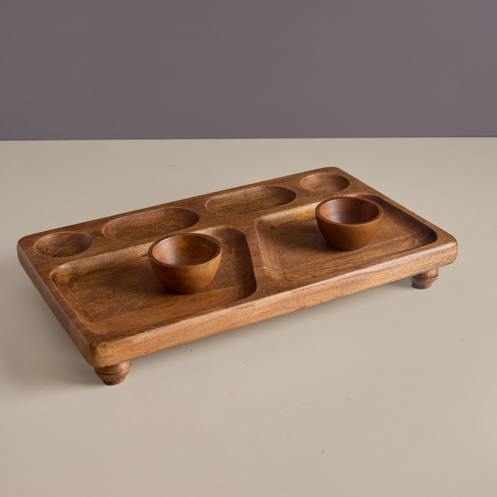 Oban Brown Wooden Serving Platter with Bowls