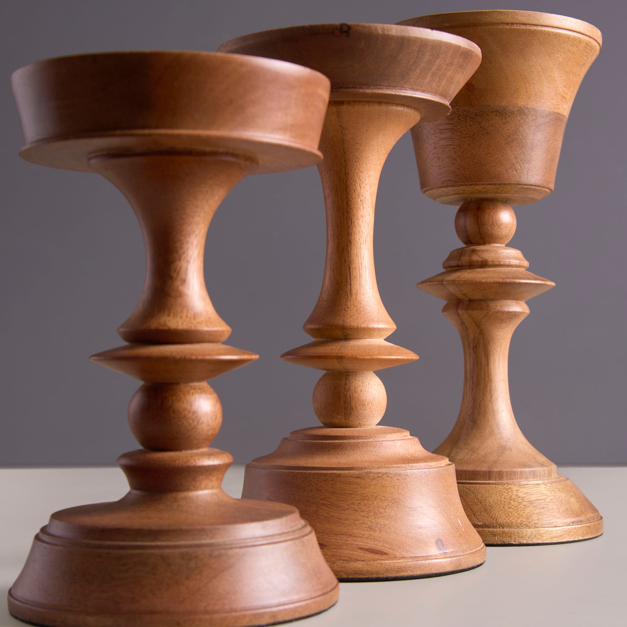 Hikari Brown Wooden Candle Holders - Set of 3