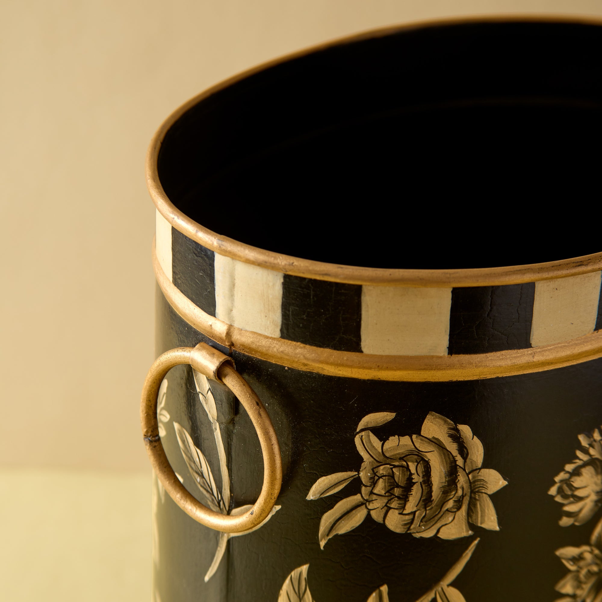 Peony Monochrome Hand-Painted Planter &amp; Wastepaper Bin