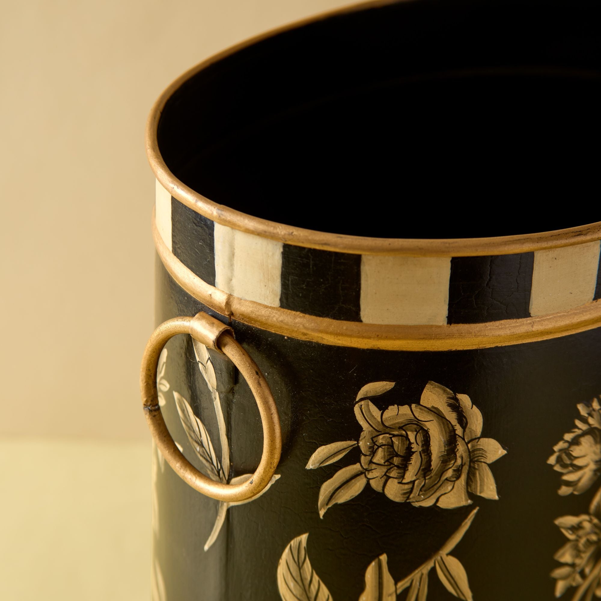 Peony Monochrome Handpainted Planter (Paper Bin)