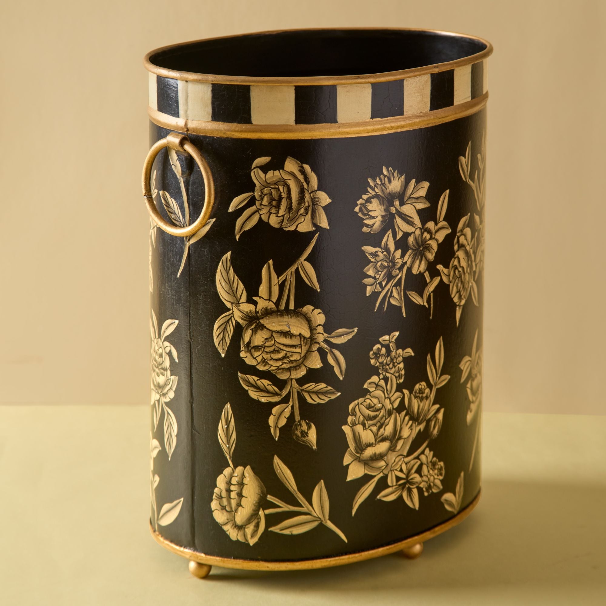 Peony Monochrome Handpainted Planter (Paper Bin)