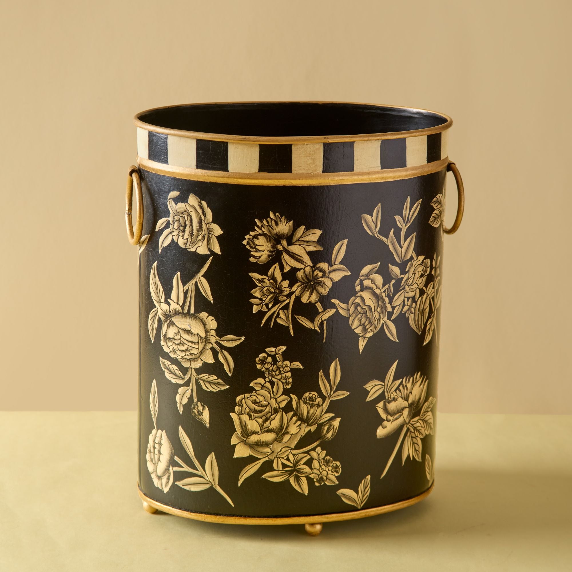 Peony Monochrome Handpainted Planter (Paper Bin)