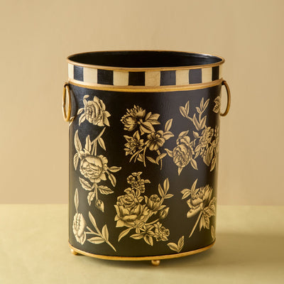 Peony Monochrome Handpainted Planter (Paper Bin)