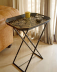 Peony Black Hand-Painted Rectangular Metal Tray with Attached Stand
