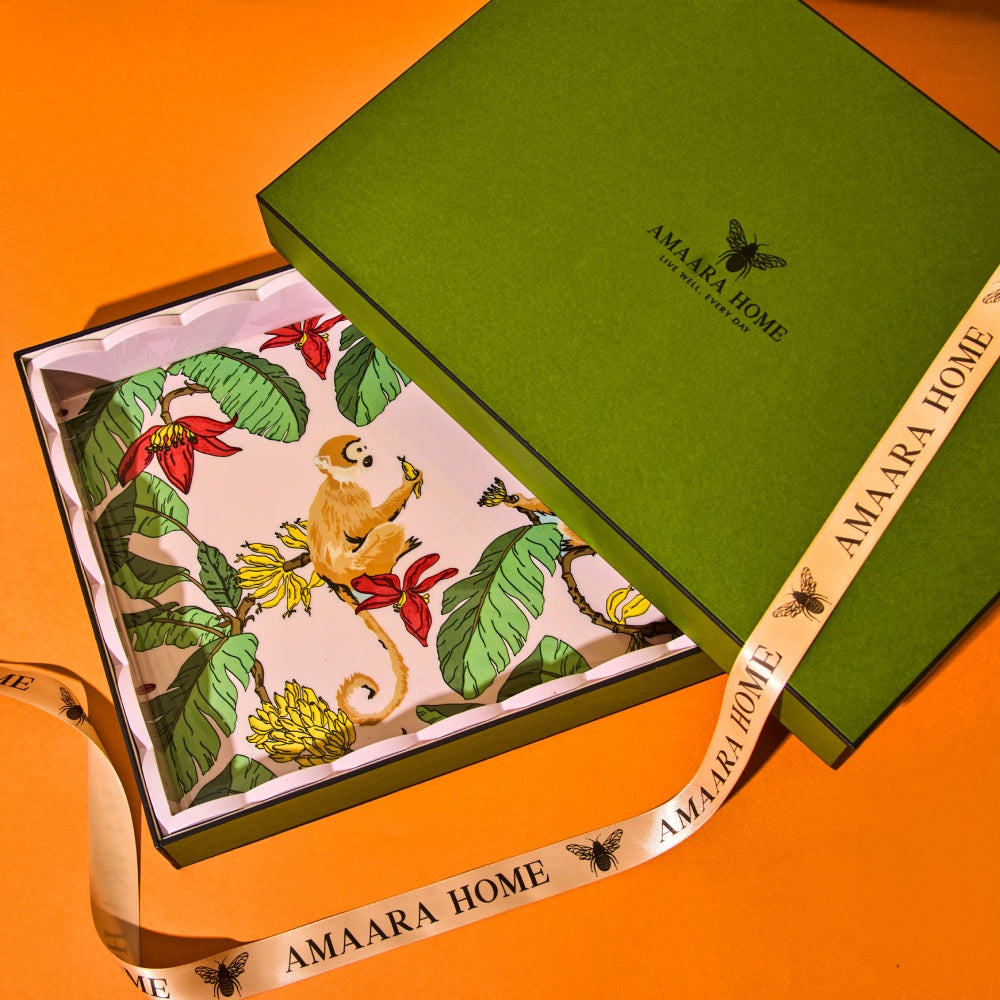 Tropica Enameled Tray: Monkeys in Mischief - Pink