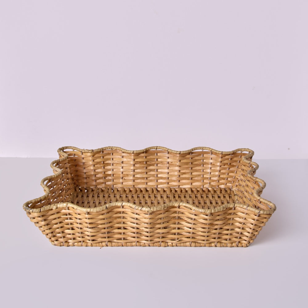 Handwoven Rattan Scalloped Décor Tray
