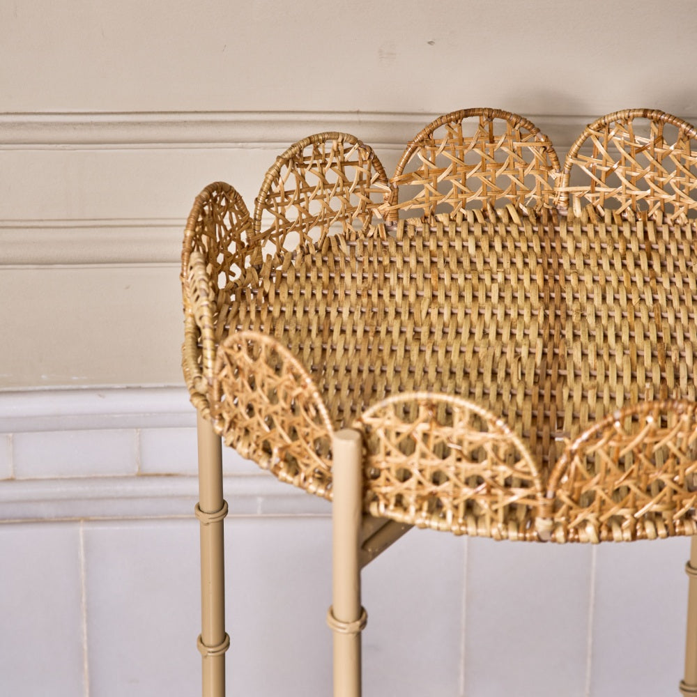 Handwoven Rattan Scalloped Side Table - Round