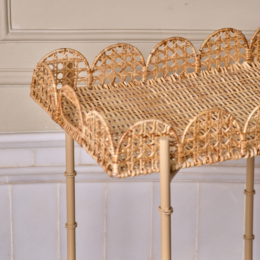 Rattan Scalloped Side Table - Rectangle