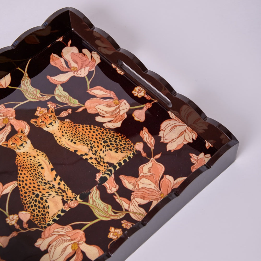 Tropica Enameled Tray: Leopards in Love - Maroon