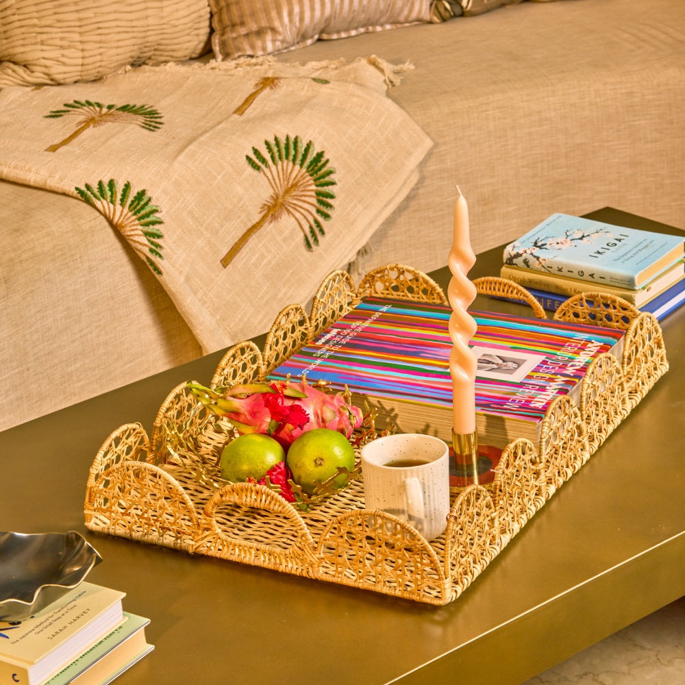 Rattan Scalloped Side Table - Rectangle