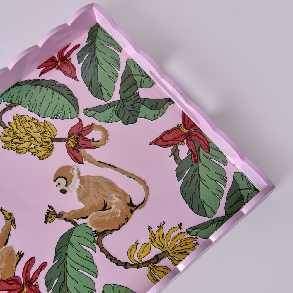 Tropica Enameled Tray: Monkeys in Mischief - Pink