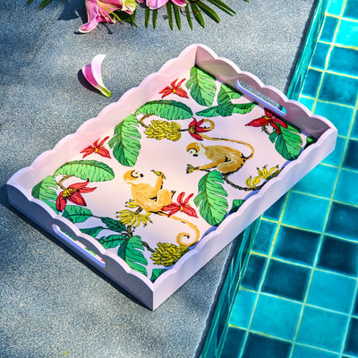 Tropica Enameled Tray: Monkeys in Mischief - Pink