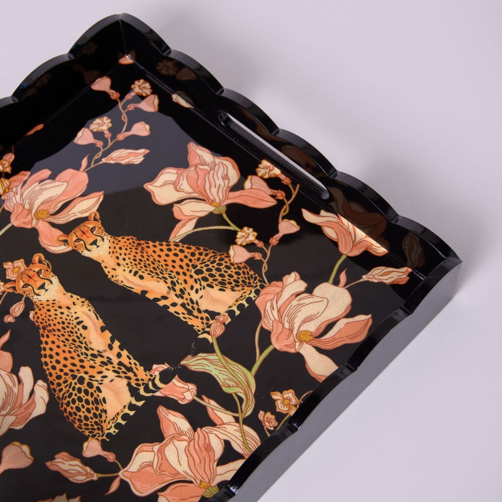 Tropica Enameled Tray: Leopards in Love - Black