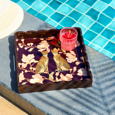 Tropica Enameled Tray: Leopards in Love - Maroon
