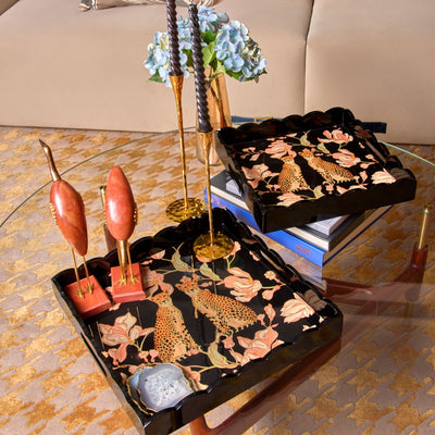 Tropica Enameled Tray: Leopards in Love - Black