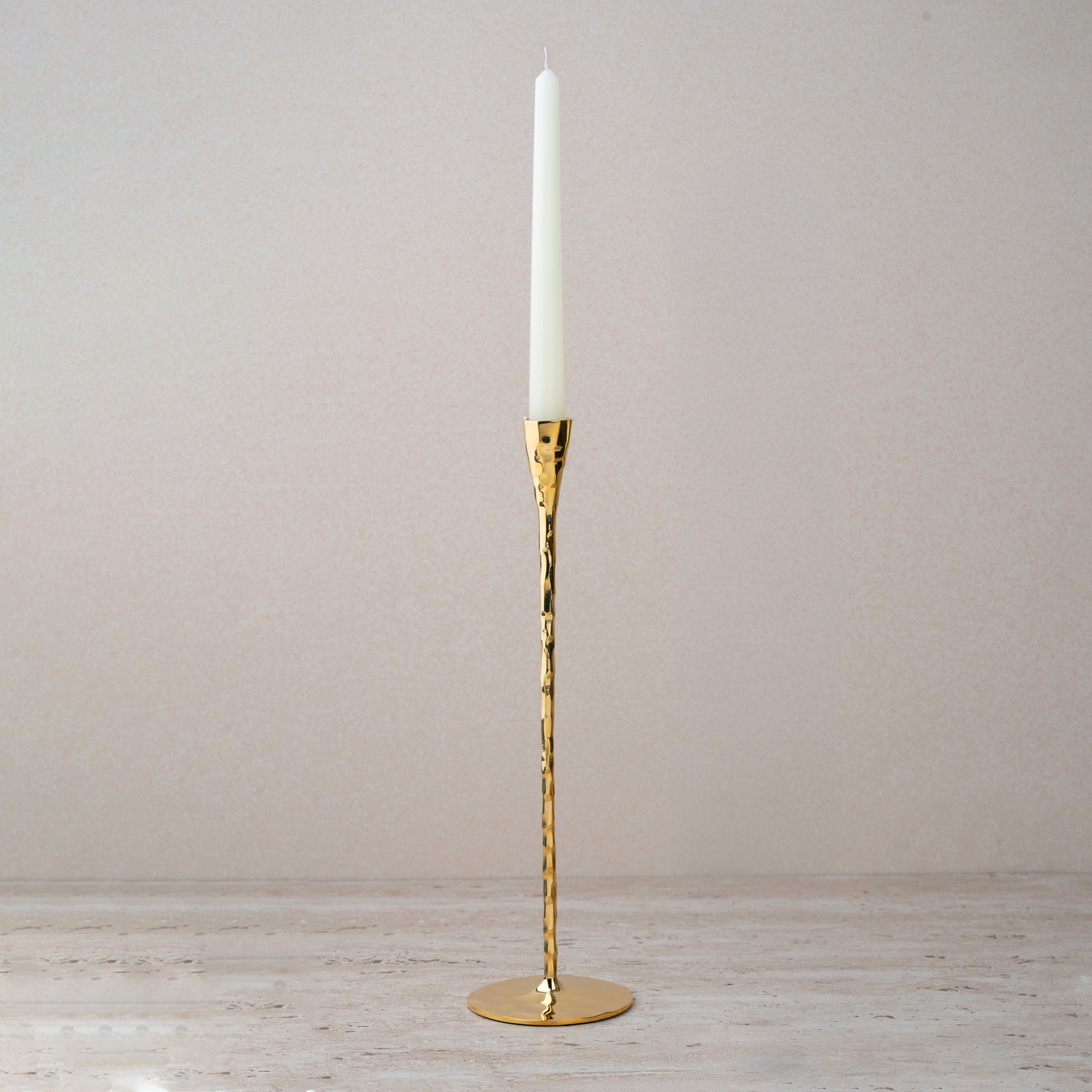 Polished Hammered Brass Candle Holder