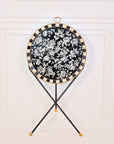 Peony Black Hand-Painted Round Foldable Metal Tray Table
