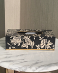 Peony Black Hand-Painted Rectangular Metal Tissue Box Cover