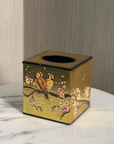 Sakura Gold Hand-Painted Square Metal Tissue Box Cover