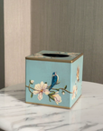 Magnolia Blue Hand-Painted Square Metal Tissue Box Cover