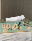 Magnolia Blue Hand-Painted Rectangular Metal Tissue Box Cover