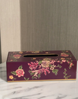Rosa Maroon Hand-Painted Rectangular Metal Tissue Box Cover