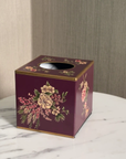 Rosa Maroon Hand-Painted Square Metal Tissue Box Cover