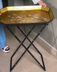 Sakura Black & Gold Hand-Painted Rectangular Foldable Metal Tray Table