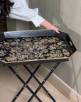 Peony Black Hand-Painted Rectangular Foldable Metal Tray Table