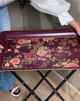 Rosa Maroon Hand-Painted Rectangular Foldable Metal Tray Table
