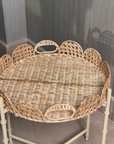 Wicker Wood Light Brown Round Side Table