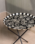 Peony Black Hand-Painted Round Foldable Metal Tray Table