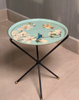 Magnolia Light Blue Hand-Painted Round Foldable Metal Tray Table