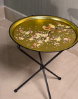 Sakura Black & Gold Hand-Painted Round Foldable Metal Tray Table