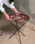 Rosa Maroon Hand-Painted Round Foldable Metal Tray Table