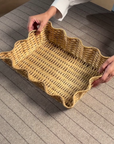 Wicker Wood Light Brown Rectangular Decor Tray