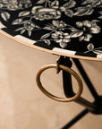Peony Black Hand-Painted Round Foldable Metal Tray Table